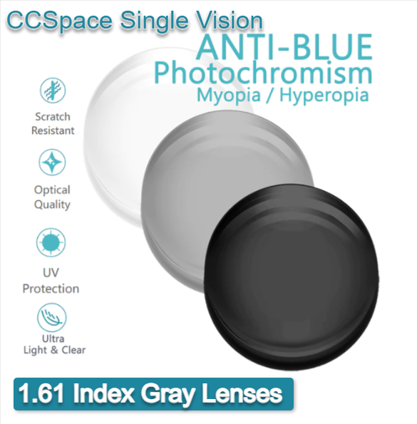 CCSpace Single Vision Aspheric Photochromic Gray Anti Blue Light Lenses Lenses CCSpace Lenses 1.61