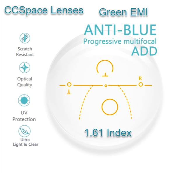 CCSpace Clear Progressive Multifocal Anti Blue Light Lenses Lenses CCSpace Lenses 1.61