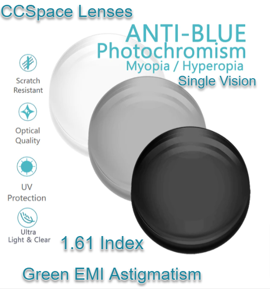 CCSpace Single Vision Astigmatism Photochromic Gray Anti Blue Light Lenses Lenses CCSpace Lenses 1.61