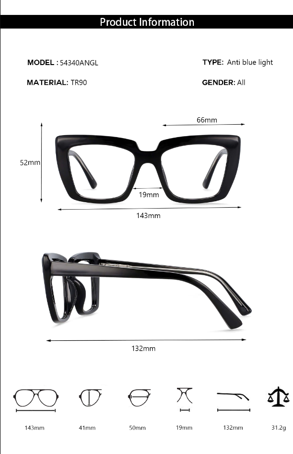 CCspace Women's Full Rim Big Square Acetate Frame Eyeglasses 54340 Full Rim CCspace