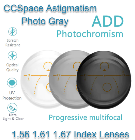CCSpace Progressive Multifocal Astigmatism Photochromic Gray Lenses Lenses CCSpace Lenses