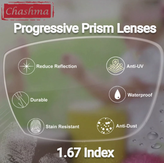 Chashma Clear Wide Field Progressive Prism Lenses Lenses Chashma Lenses 1.67 Index 1 Prism 1 Lens 
