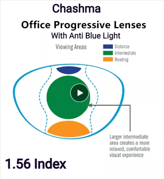 Chashma Office Progressive Clear/Anti Blue Light Lenses Lenses Chashma Lenses 1.56 With Anti Blue Light