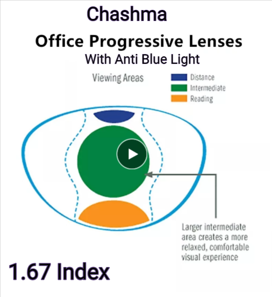 Chashma Office Progressive Clear/Anti Blue Light Lenses Lenses Chashma Lenses 1.67 With Anti Blue Light