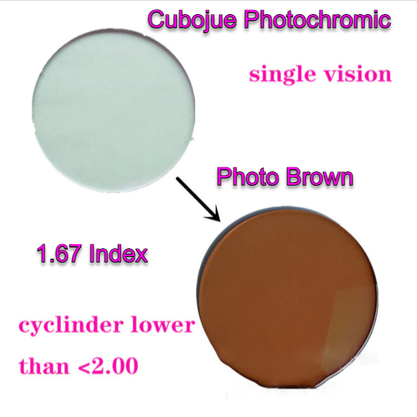 Cubojue Photochromic Low Cylinder Polycarbonate Single Vision Lenses Lenses Cubojue Lenses 1.67 Photo Brown
