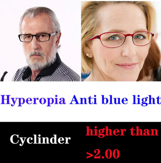 Cubojue Polycarbonate Single Vision High/Low Cylinder Myopic/Hyperopic Anti Blue Light Clear Lenses Lenses Cubojue Lenses 1.56 High Cylinder Hyperopic "+"