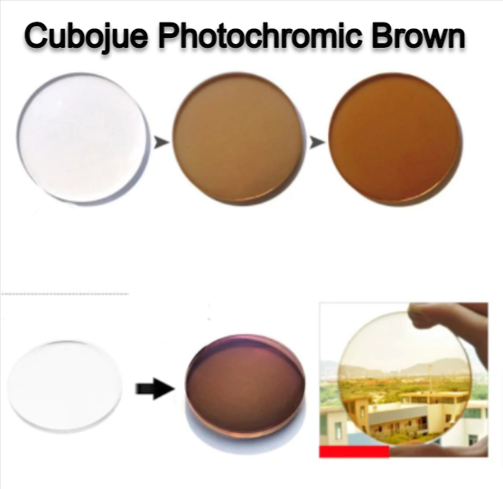 Cubojue Photochromic 1.61 Index Single Vision Polycarbonate Anti Scratch Lenses Lenses Cubojue Lenses Photo Brown