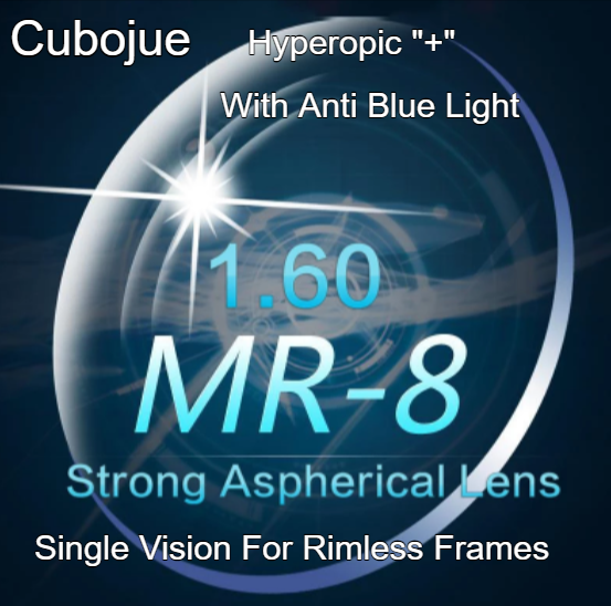 Cubojue Polycarbonate 1.61 Index MR-8 Clear Lenses Lenses Cubojue Lenses Hyperopic With Anti Blue