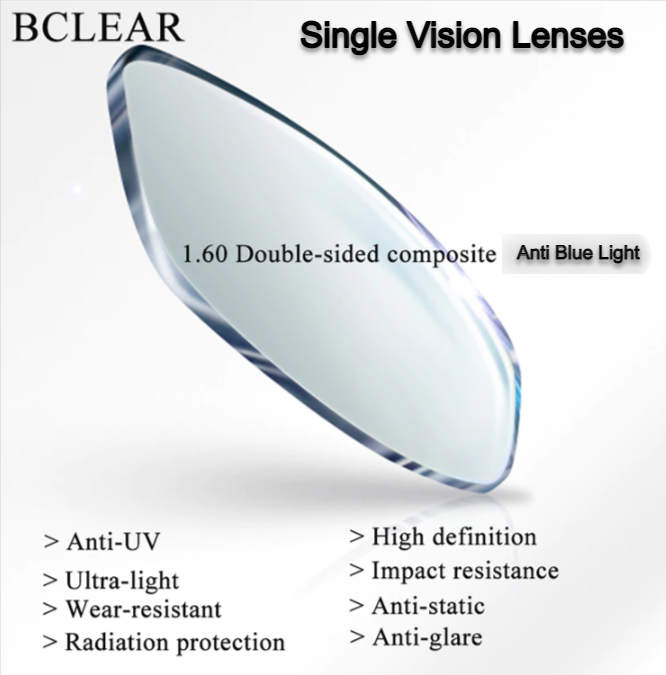 BCLEAR 1.60 Index Single Vision Double Composited Clear Lenses Lenses Bclear Lenses