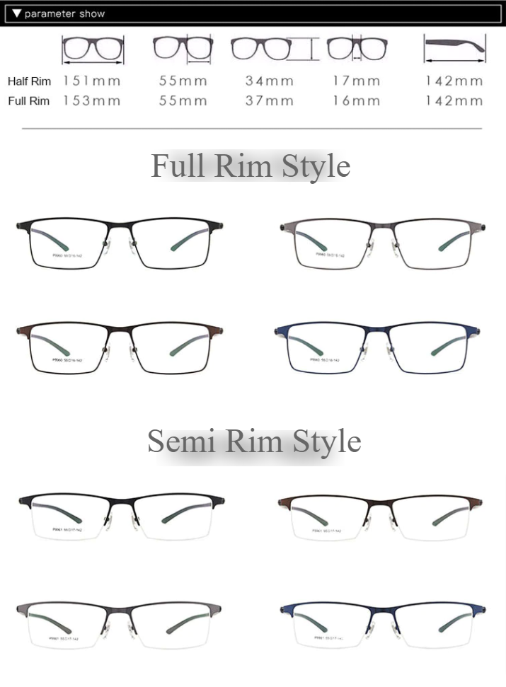 Hotochki Men's IP Electroplated Alloy Full/Semi Rim Frame Eyeglasses P9960 Semi Rim Hotochki
