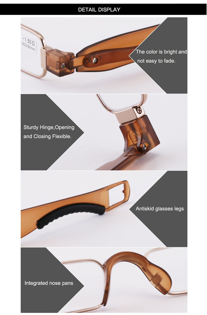 Brightzone Unisex Full Rim Alloy Square Folding Reading Glasses Reading Glasses Brightzone