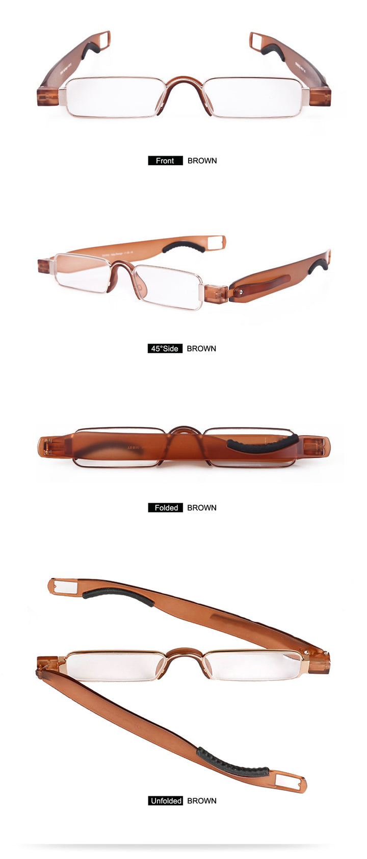 Brightzone Unisex Full Rim Alloy Square Folding Reading Glasses Reading Glasses Brightzone