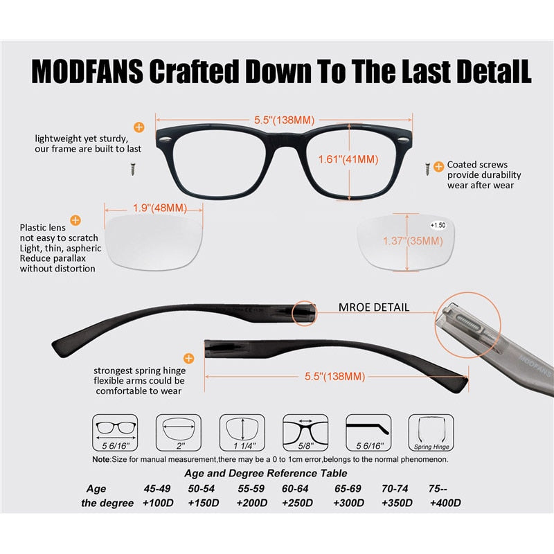 ModFan Unisex Full Rim Square Acetate Reading Glasses Msr029 Reading Glasses Modfans