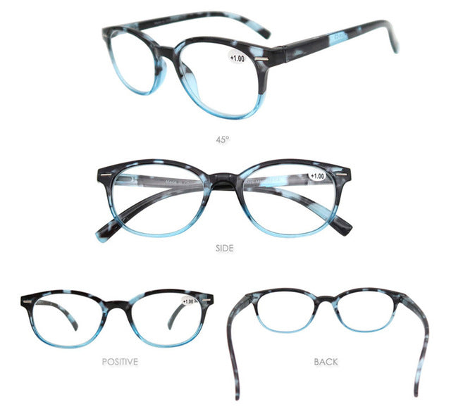 Modfans Women's Full Rim Round Alloy Polycarbonate Reading Glasses 4835 Reading Glasses Modfans +150 Blue