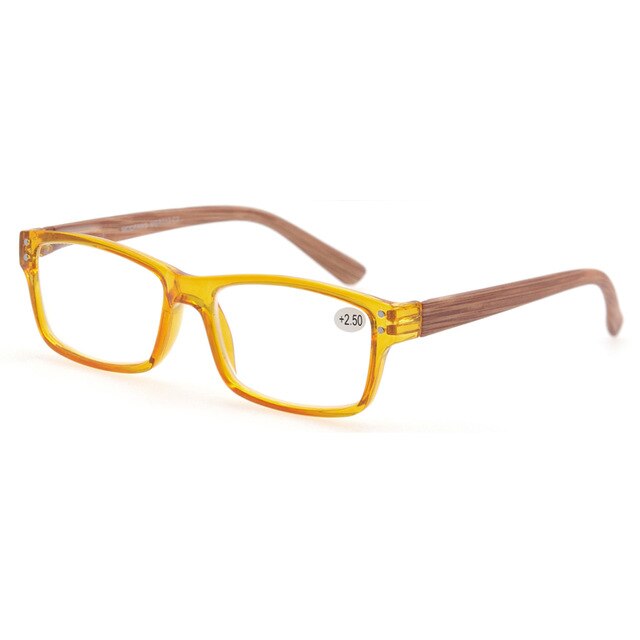 Reading Glasses Men Women Wood Look Frame Rectangular Eyeglasses Diopter 1 1.5 175 2 2.5 275 Reading Glasses ModFans +100 Yellow 