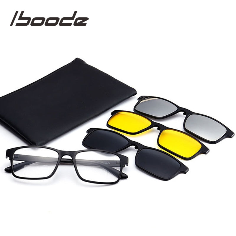 Iboode Unisex Full Rim Square Tr 90 Bifocal Reading Glasses Clip On Sunglasses 2296 Reading Glasses Iboode