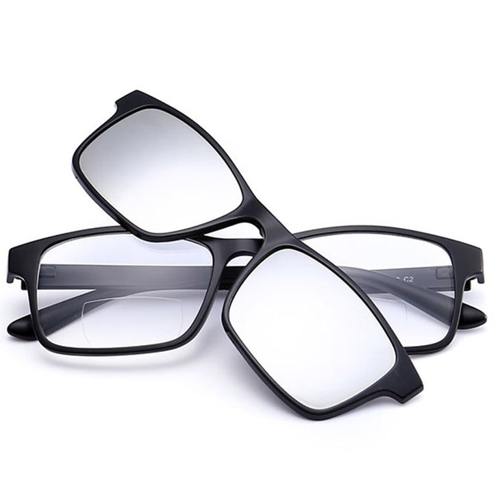 Iboode Unisex Full Rim Square Tr 90 Bifocal Reading Glasses Clip On Sunglasses 2296 Reading Glasses Iboode