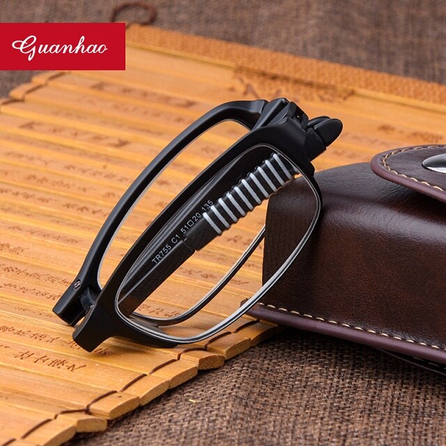 Guanhao Unisex Full Rim Square Tr90 Acetate Folding Reading Glasses 2241 Reading Glasses Guanhao +100 Men color size