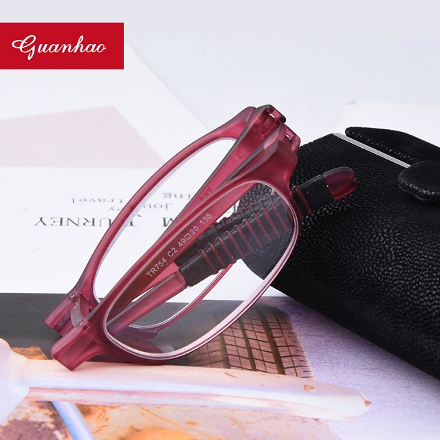 Guanhao Unisex Full Rim Square Tr90 Acetate Folding Reading Glasses 2241 Reading Glasses Guanhao +100 Women color size