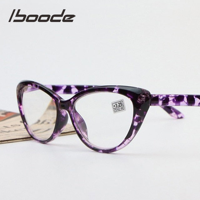 Iboode Women's Full Rim Cat Eye PC Plastic Reading Glasses F414 Reading Glasses Iboode +400 Purple