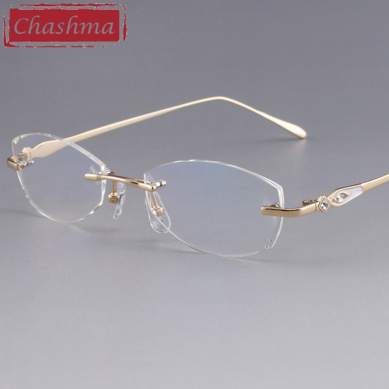 Chashma Designer Eyeglasses Diamond Rimless Titanium Stone Lenses Women 8037 Rimless Chashma