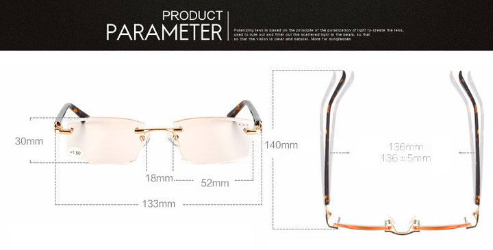 Hotochki Women's Rimless Square Alloy Reading Glasses 5822 Reading Glasses Hotochki