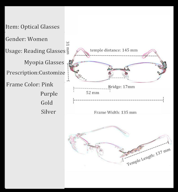 Chashma Tint Lenses Glasses Diamond Cutting Rimless Titanium 8036 B Rimless Chashma