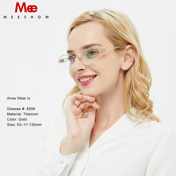 Meeshow Women's Semi Rim Square Titanium Eyeglasses 8509 Semi Rim Meeshow