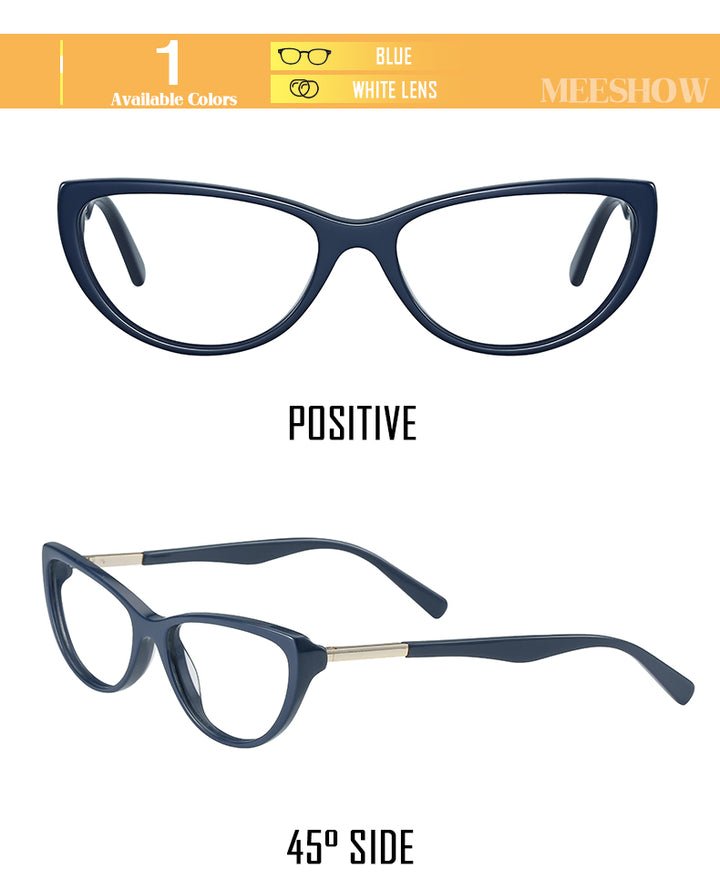 Meeshow Women's Eyeglasses Acetate Cat Eye Alloy 1807 Full Rim Meeshow