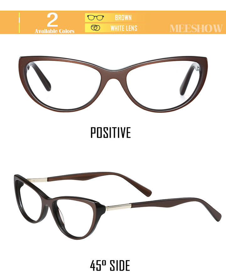 Meeshow Women's Eyeglasses Acetate Cat Eye Alloy 1807 Full Rim Meeshow