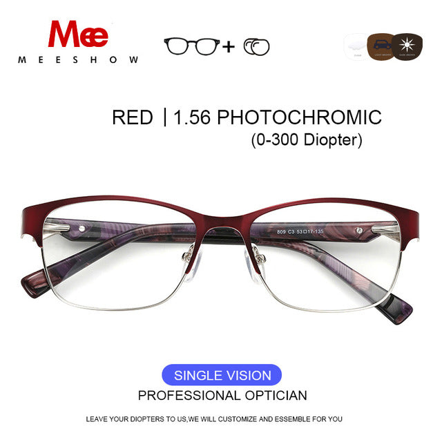 Meeshow Titanium Alloy Eyeglasses Women's Cat Eye 809 Full Rim Meeshow Red 1.56 Photo