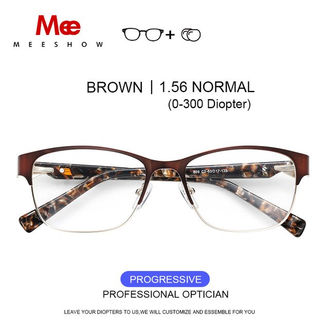 Meeshow Titanium Alloy Eyeglasses Women's Cat Eye 809 Full Rim Meeshow Brown 1.56 Multi-FO