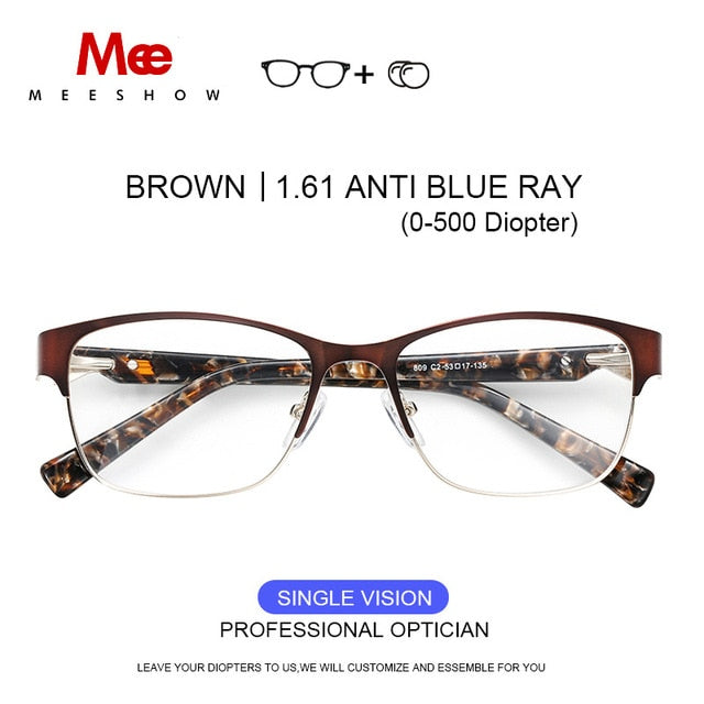 Meeshow Titanium Alloy Eyeglasses Women's Cat Eye 809 Full Rim Meeshow BRN 1.61 Anti blue