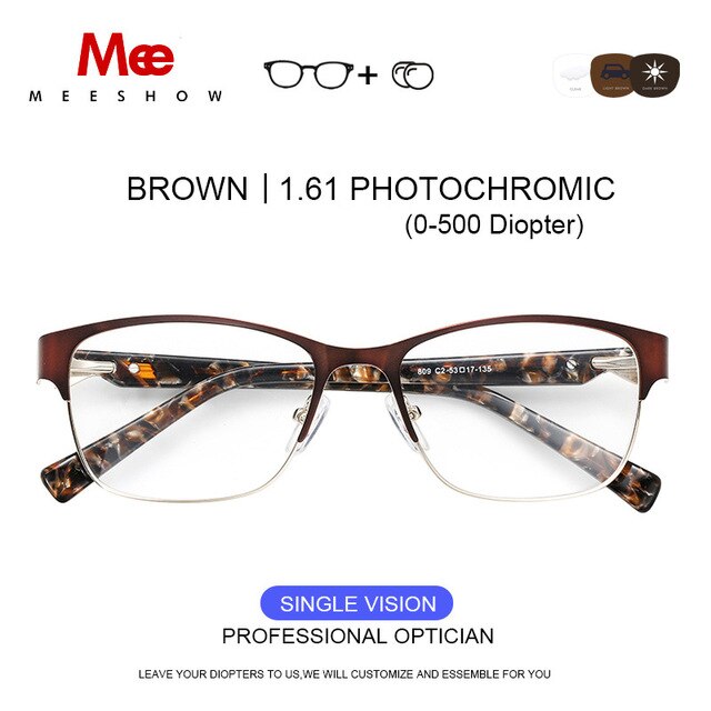 Meeshow Titanium Alloy Eyeglasses Women's Cat Eye 809 Full Rim Meeshow BRN 1.61 PHOTO