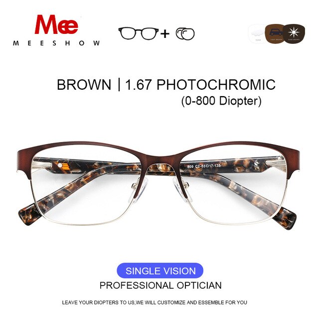 Meeshow Titanium Alloy Eyeglasses Women's Cat Eye 809 Full Rim Meeshow BRN 1.67 Photo
