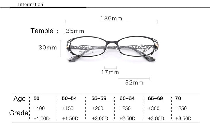 Hotochki Women's Full Rim Rectangle Alloy Reading Glasses 9003 Reading Glasses Hotochki