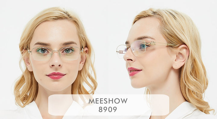 Meeshow Women's Semi Rim Square Titanium Eyeglasses 8509 Semi Rim Meeshow