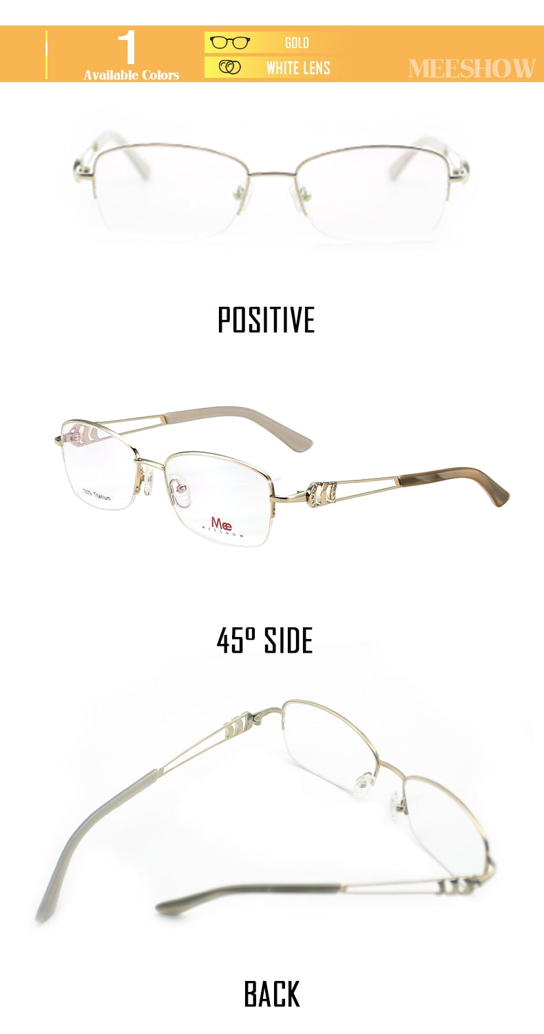 Meeshow Women's Semi Rim Square Titanium Eyeglasses 8509 Semi Rim Meeshow