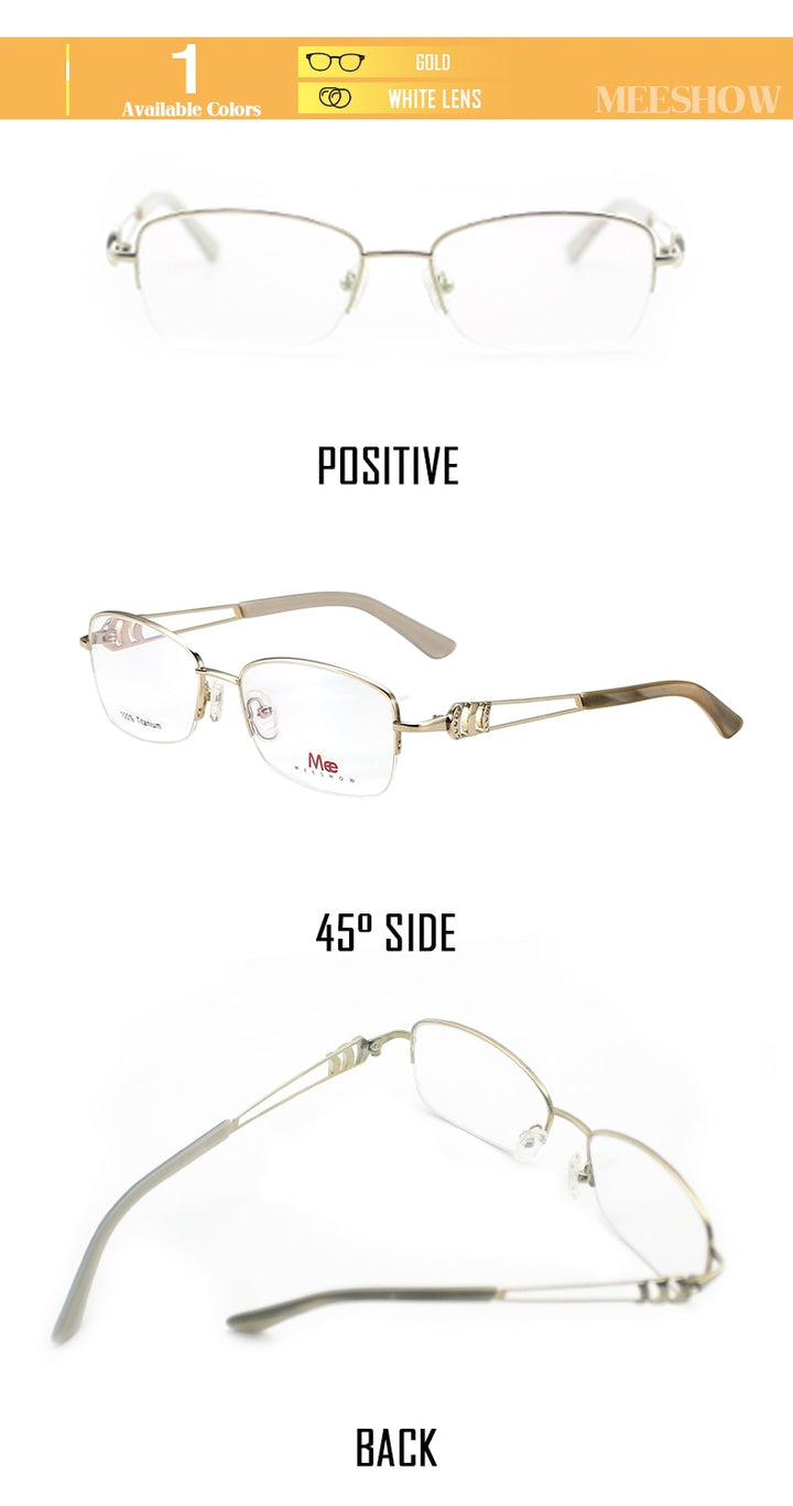 Meeshow Women's Semi Rim Square Titanium Eyeglasses 8509 Semi Rim Meeshow