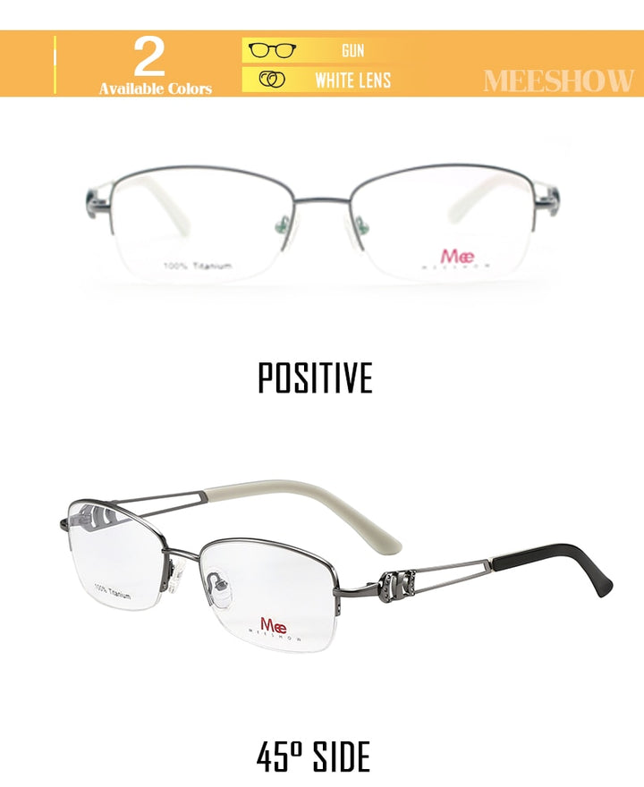 Meeshow Women's Semi Rim Square Titanium Eyeglasses 8509 Semi Rim Meeshow