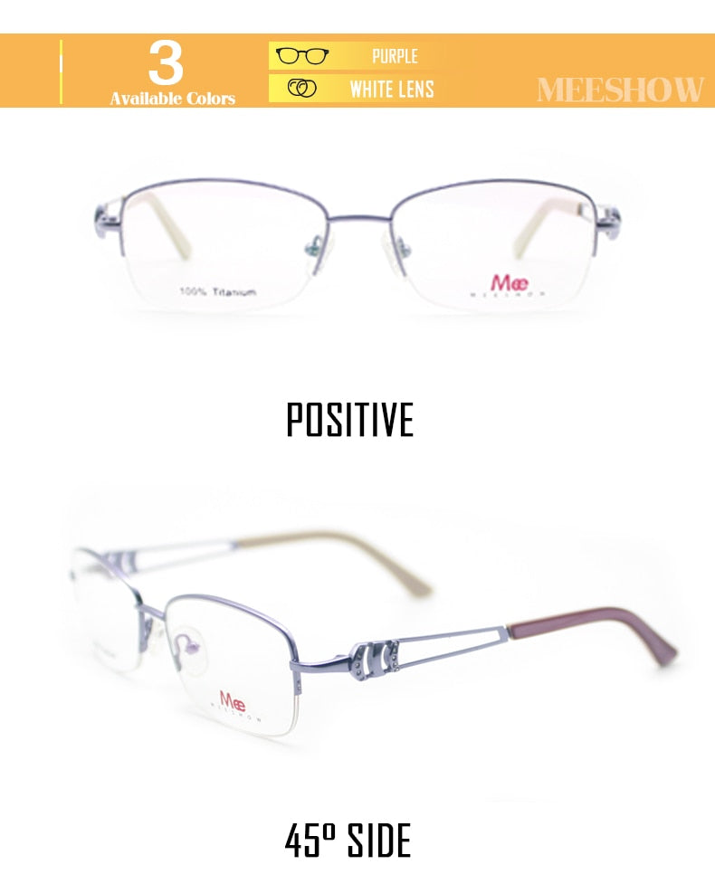 Meeshow Women's Semi Rim Square Titanium Eyeglasses 8509 Semi Rim Meeshow