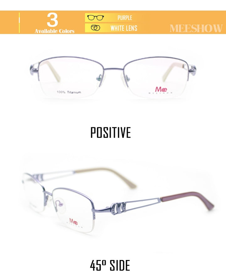 Meeshow Women's Semi Rim Square Titanium Eyeglasses 8509 Semi Rim Meeshow