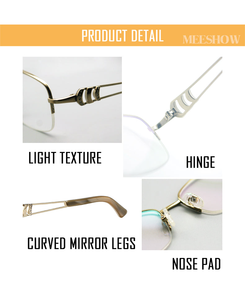 Meeshow Women's Semi Rim Square Titanium Eyeglasses 8509 Semi Rim Meeshow
