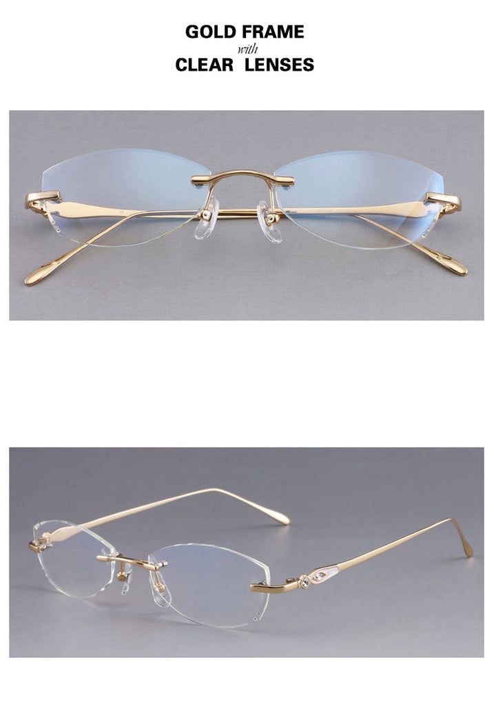 Chashma Designer Eyeglasses Diamond Rimless Titanium Stone Lenses Women 8037 Rimless Chashma