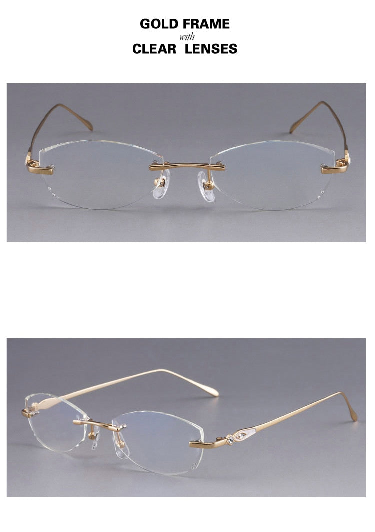 Chashma Designer Eyeglasses Diamond Rimless Titanium Stone Lenses Women 8037 Rimless Chashma