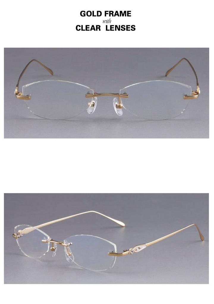 Chashma Designer Eyeglasses Diamond Rimless Titanium Stone Lenses Women 8037 Rimless Chashma