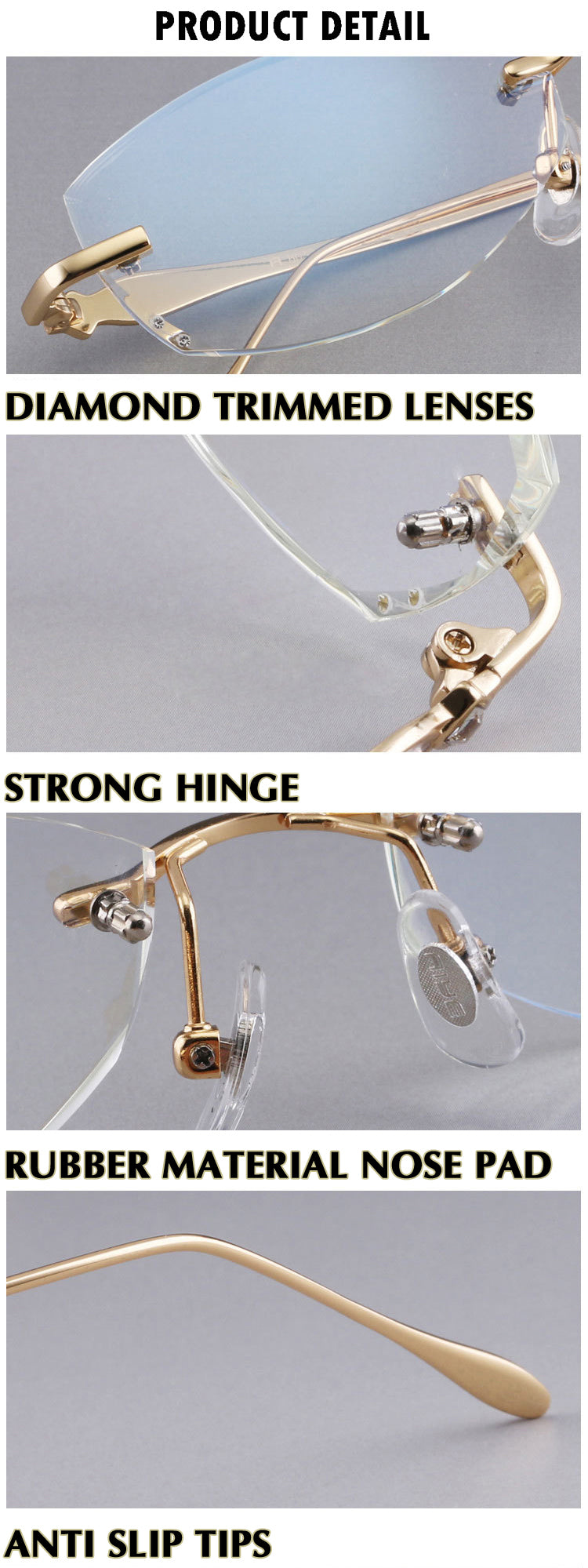 Chashma Designer Eyeglasses Diamond Rimless Titanium Stone Lenses Women 8037 Rimless Chashma