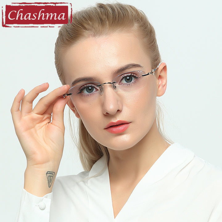 Chashma Women's Rimless Square Titanium Eyeglasses 2889 Rimless Chashma