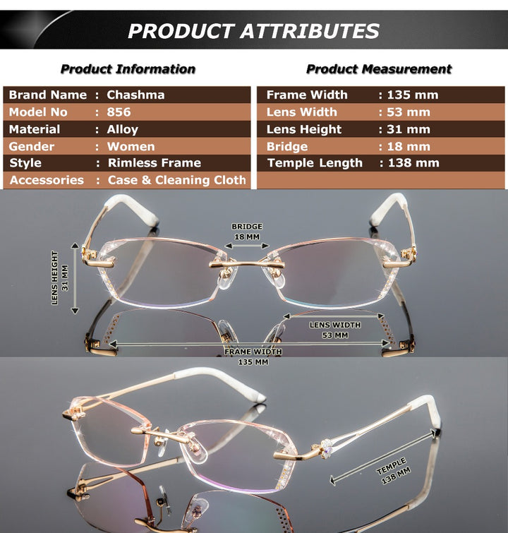 Chashma Women's Rimless Diamond Cut Tint Lenses 856 Rimless Chashma