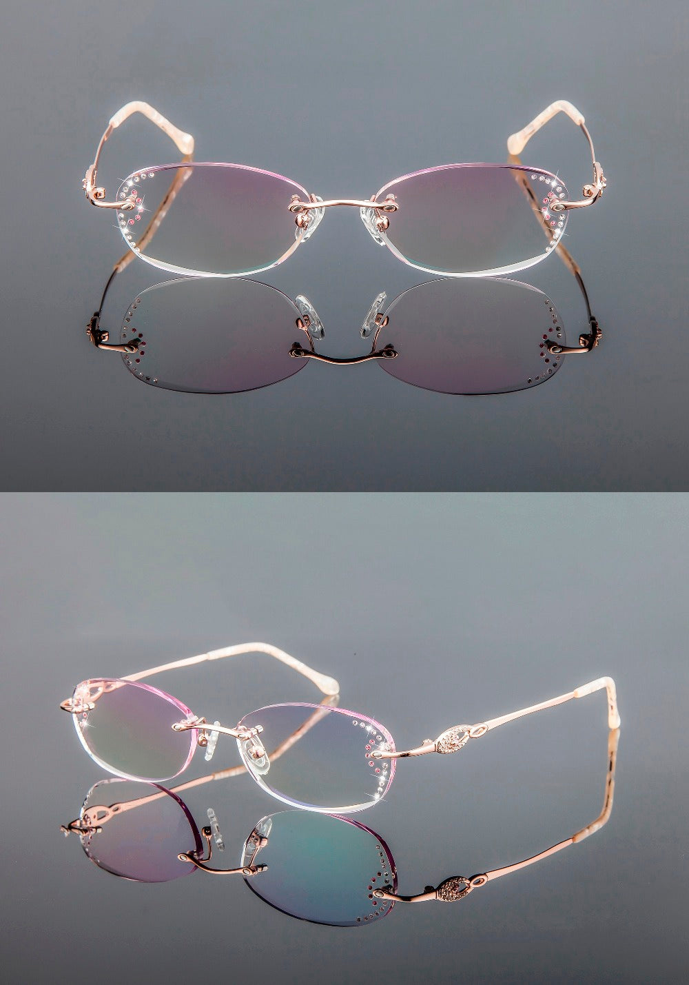 Chashma Women's Rimless Eyeglasses Titanium Diamond Cut Tinted Lenses 3089 Rimless Chashma